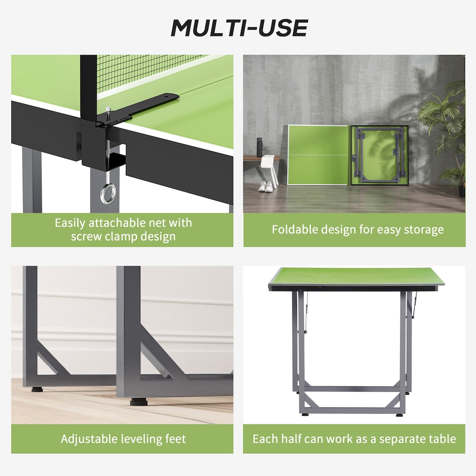 image 1 of HOMCOM 6ft Table Tennis Table, Ping Pong Table with Net, Foldable and Portable Ping Pong Set for Indoor Outdoor Use, Easy Assemble, Midsize, Green