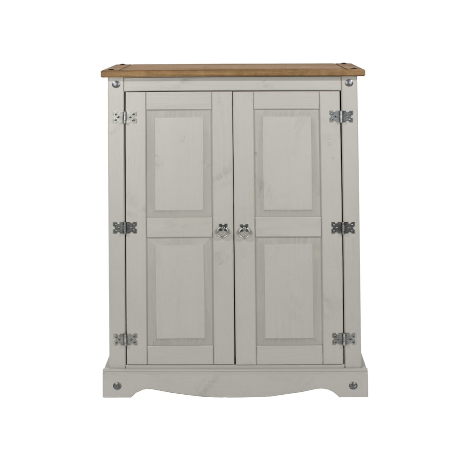 image 1 of Corona 2 Door Cupboard Unit in Antique Waxed Pine - Adjustable and Removable Shelves | Grey | Grey | One Size | 1