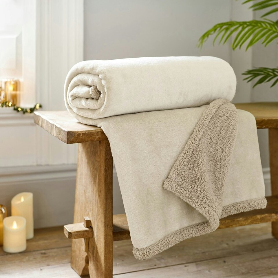 image 1 of Hazelwood Flannel & Sherpa Throw – 130x170cm Reversible Soft Fleece Blanket Brown | Sage