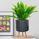 image 9 of Modern Ribbed Black Cylinder Planter on Legs, Round Pot Plant Stand Indoor D24 H32 cm, 7.6 ltrs Cap.