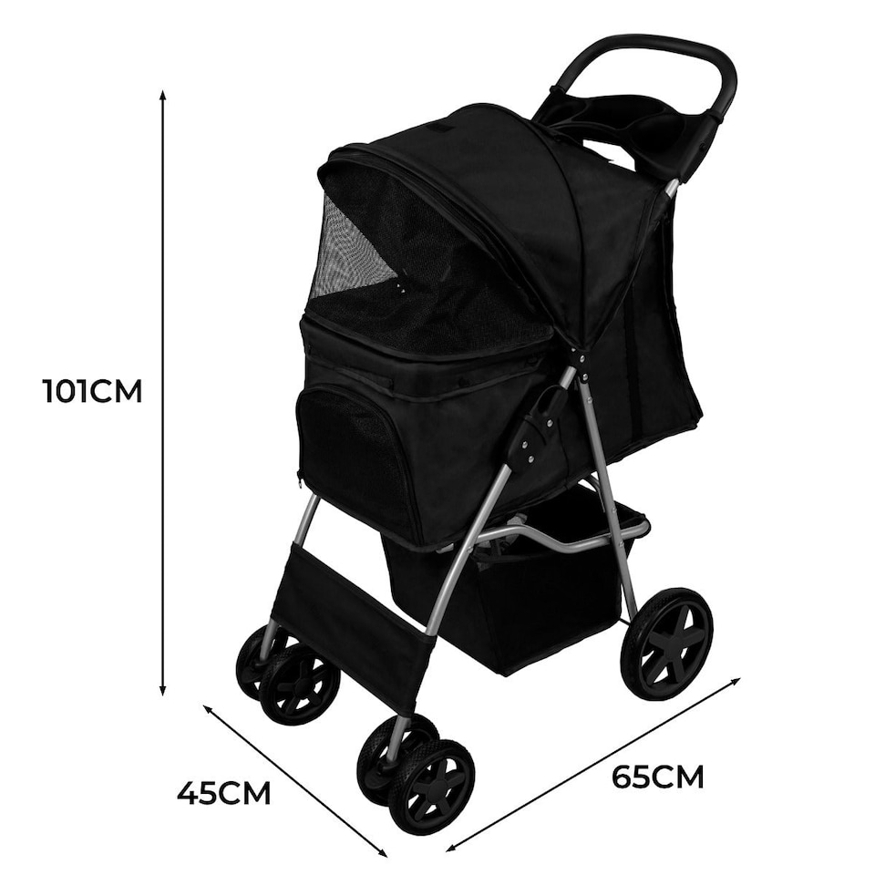 image 1 of Pet Stroller with Rain Cover – Black One Size