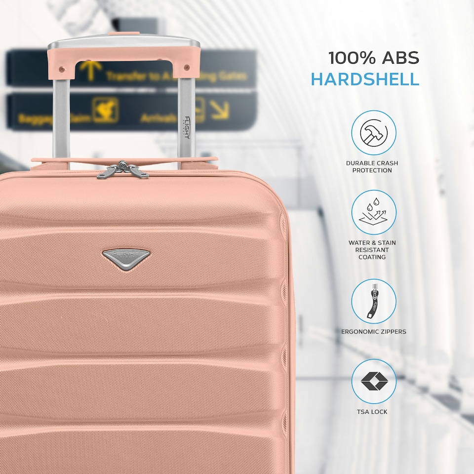 image 1 of Flight Knight Cabin Suitcase 55x35x20cm, Lightweight Carry On Bag - Over 100 Airlines- Ryanair, EasyJet, British Airways - Hand Luggage, ABS Hard Shell TSA Lock Pink | Rose | Cabin Bag