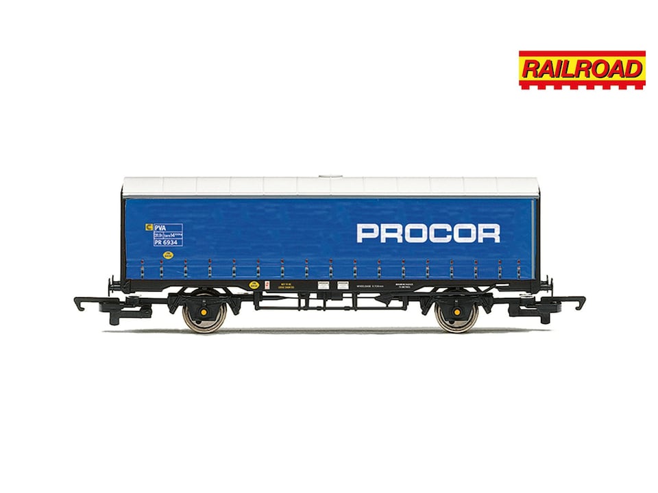 Hornby Railroad PVA Curtain Sided Van Procor Blue PR6934