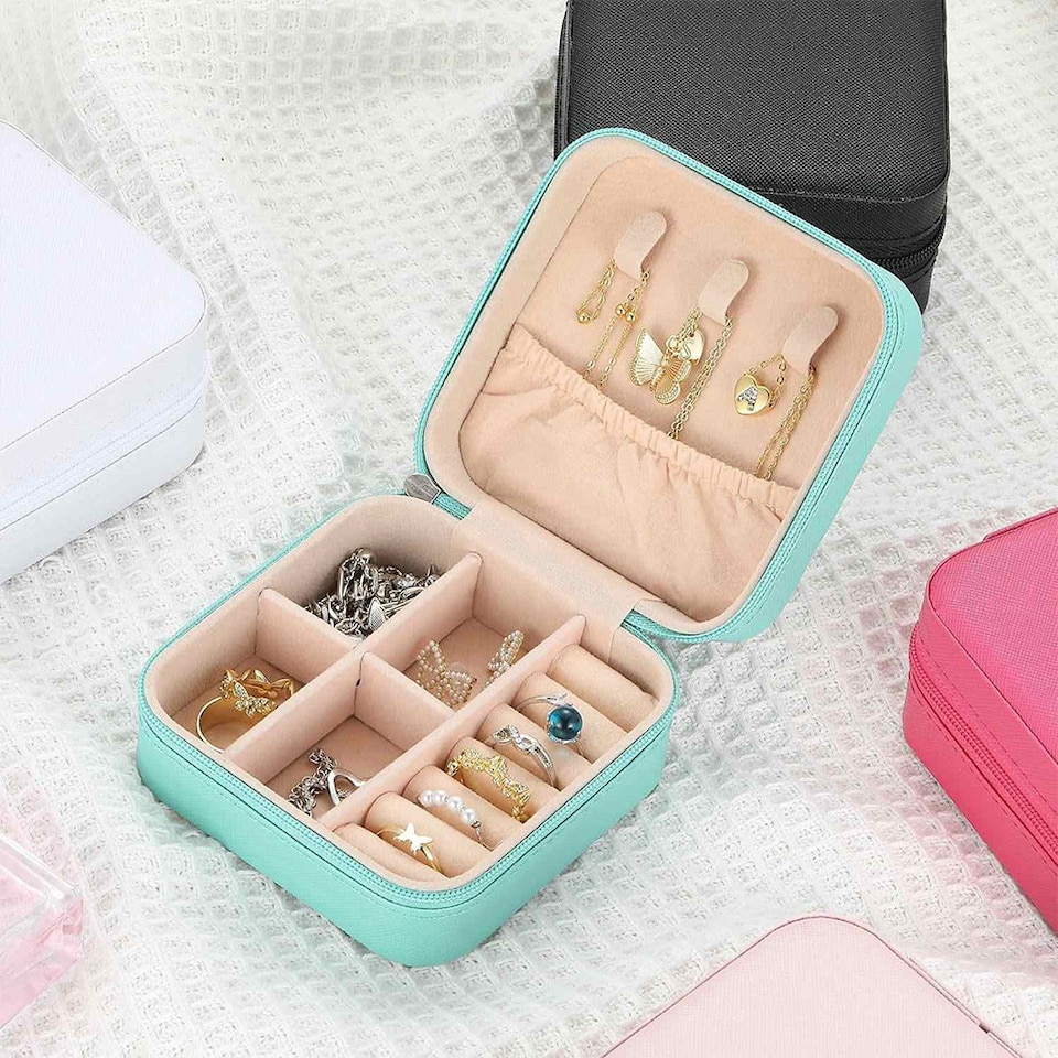 image 1 of Living and Home Portable Jewelry Organizer Box with Multiple Compartments-Green | Green