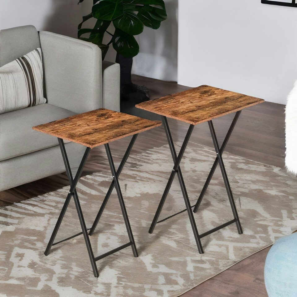 image 1 of Set of 2 Folding Tables Brown