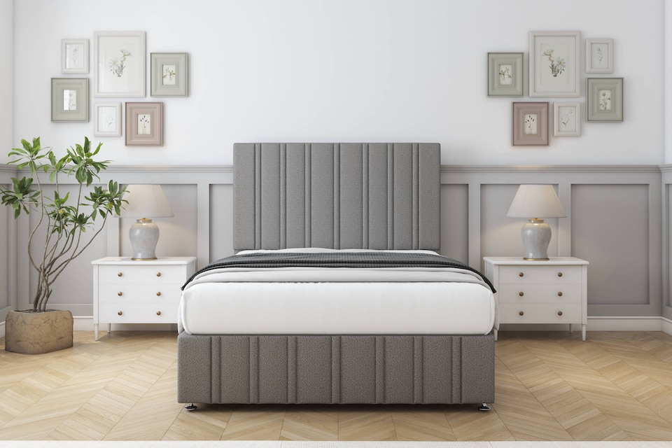 image 1 of Sloomy Langston Pewter Dumfries Divan Bed Base 2 Drawers Left Side With 26 Inch Strutted Headboard & 12 Inch Matching Footboard | Grey | Pewter | Small Double | 1