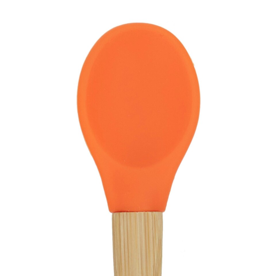 image 1 of Tiny Dining Children's Bamboo Silicone Tip Spoon - Orange