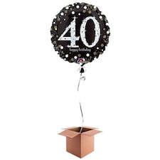 Gold Sparkling 40th Birthday Round Foil Balloon - Inflated Balloon in a Box