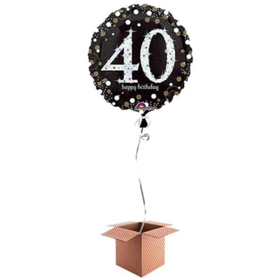 Gold Sparkling 40th Birthday Round Foil Balloon - Inflated Balloon in a Box