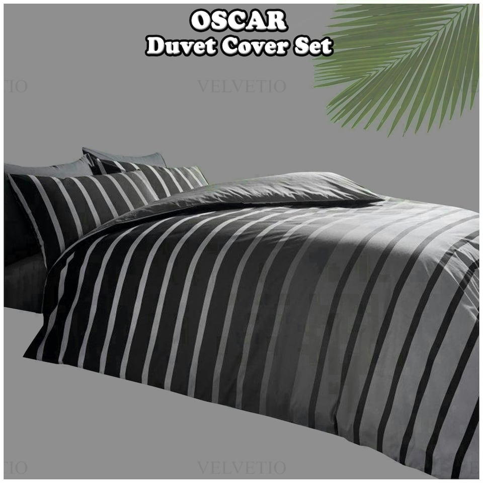 image 1 of VELVETIO Oscar Stripe Duvet Cover Set Reversible Polycotton Easy Care Beddings Grey | Double