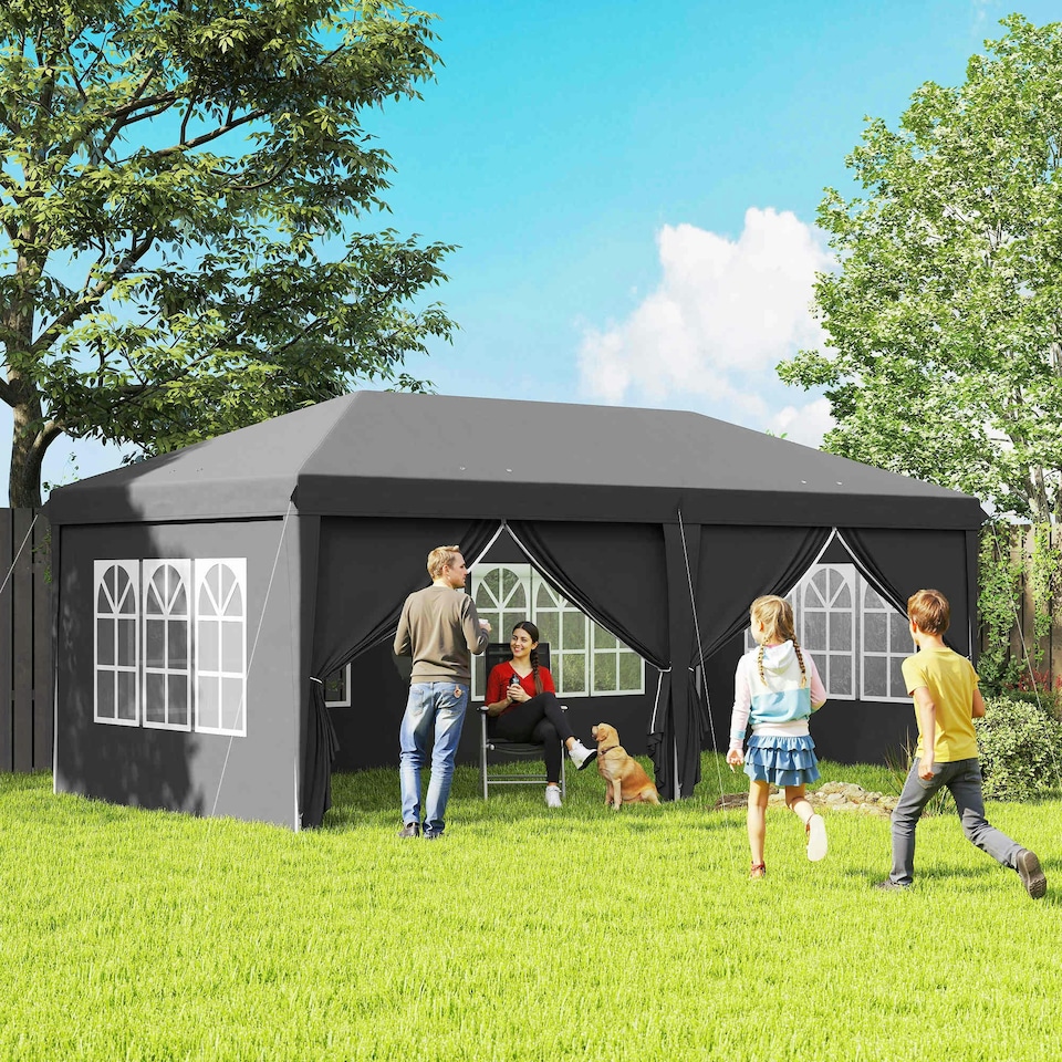 image 1 of Outsunny 3 x 6m Pop Up Gazebo Height Adjustable Party Tent w/ Storage Bag Grey