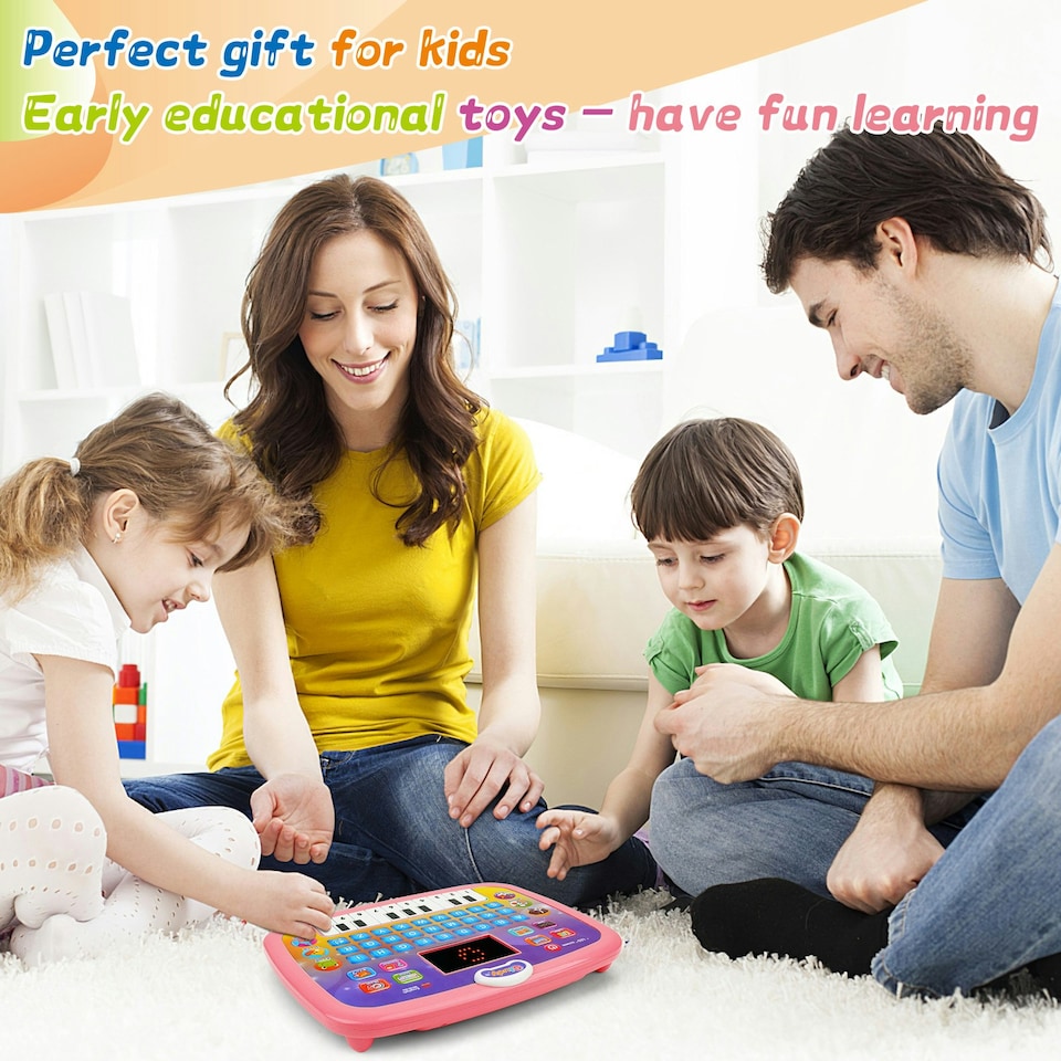 image 1 of Toddler Learning Tablet – Multi-Function Educational Musical Touch Pad with LED Screen, Piano, Animal Sounds, Numbers, Letters, and Quiz Modes for Kids (Pink)