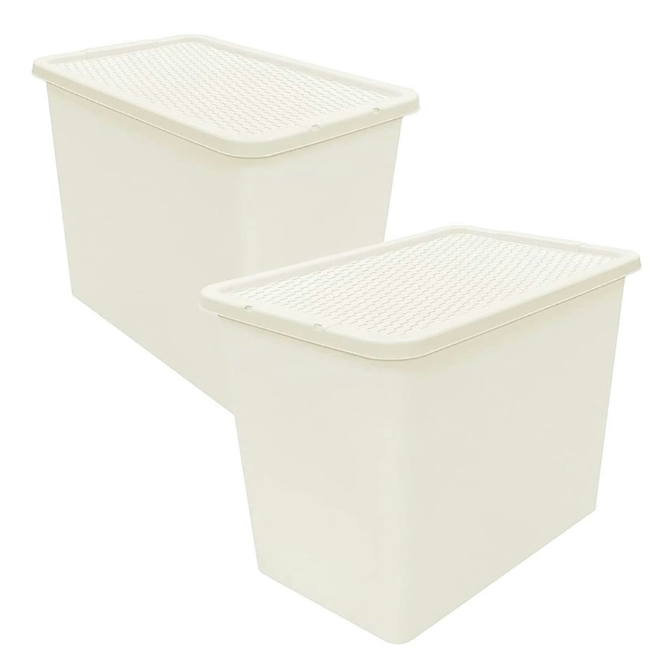 image 1 of 1 x 80L Cream Rattan Design Large Strong Spacious Home Office Container With Lid Cream