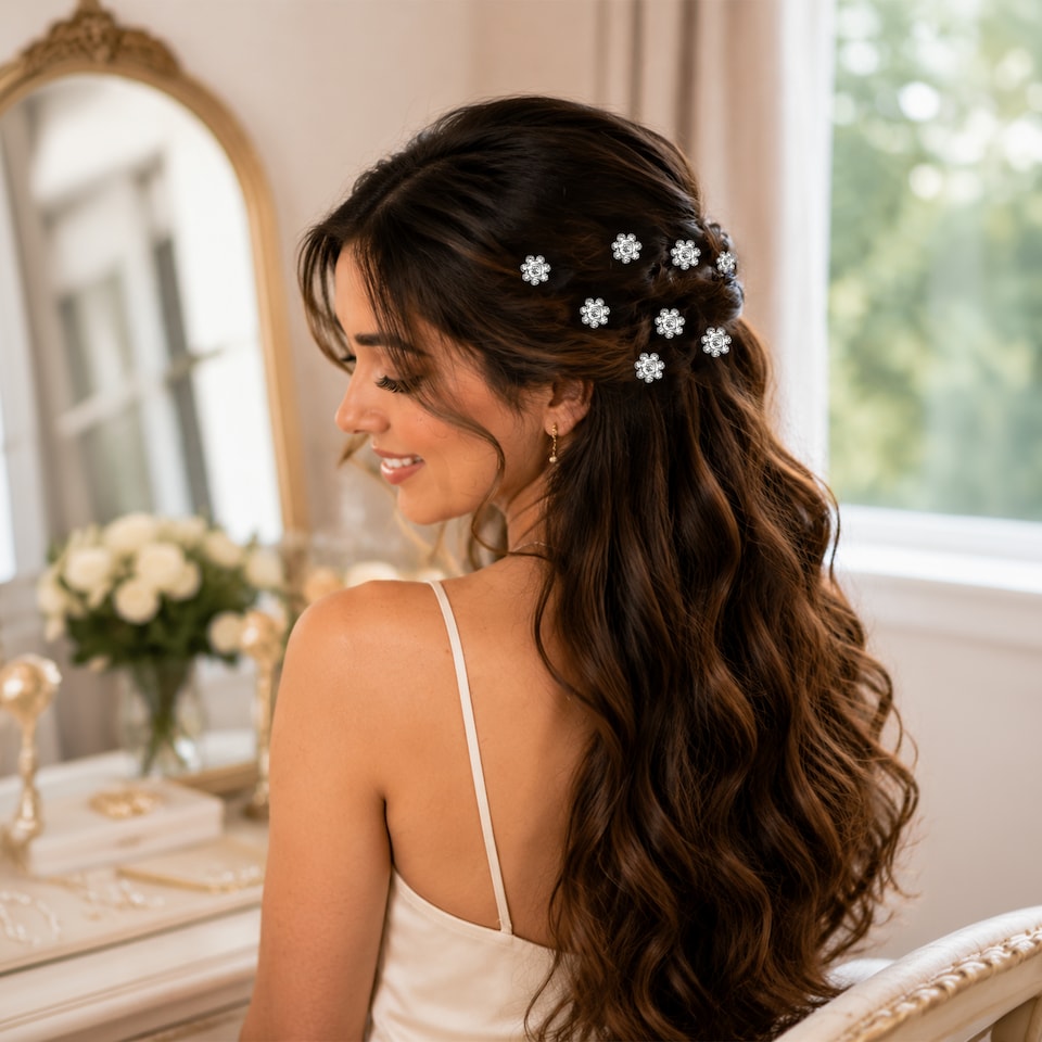 image 1 of Crystal Rose Flower Hair Pins, Clips with Rhinestone Flowers - 1pc