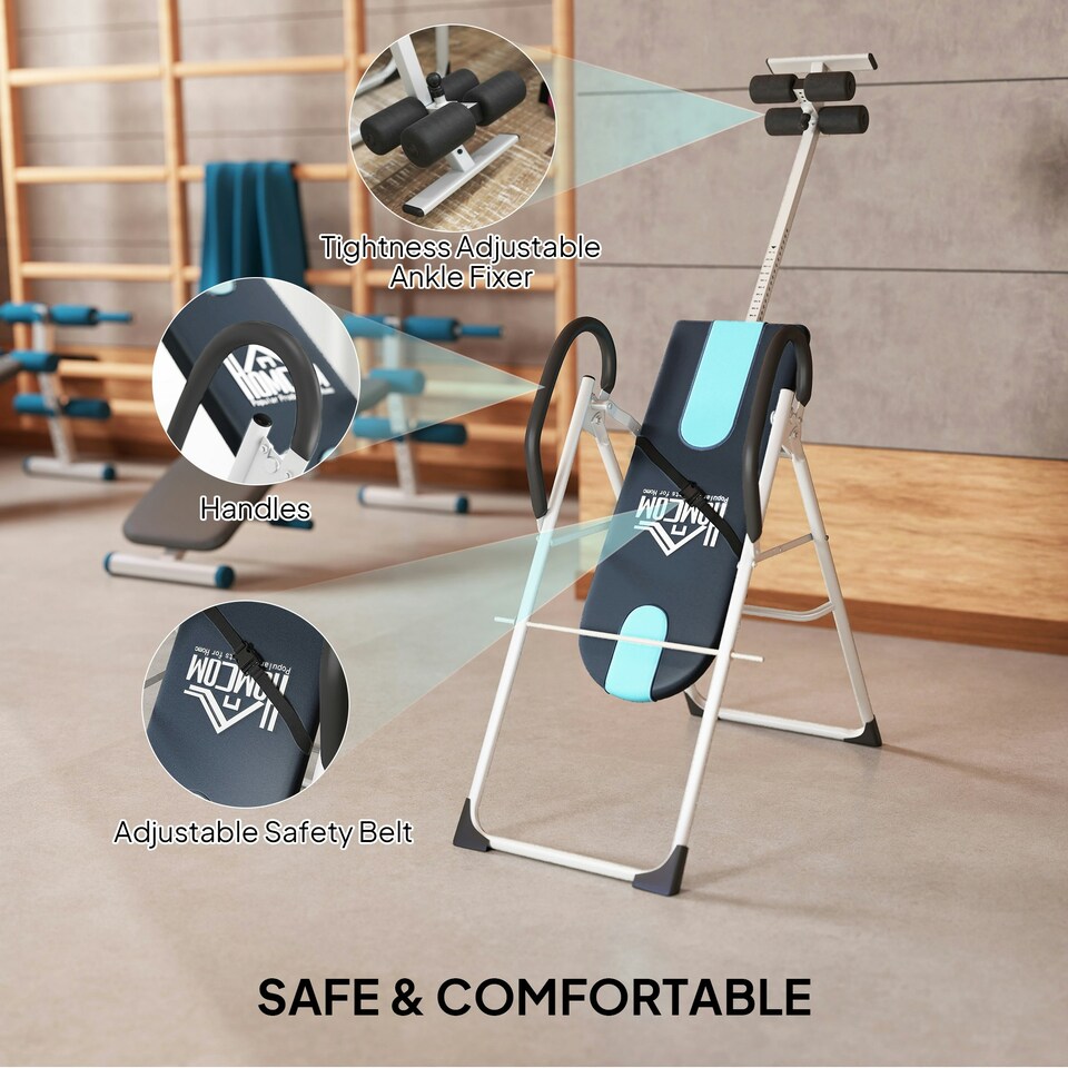 image 1 of HOMCOM Foldable Therapy Gravity Inversion Table AB Exercise Bench Home Fitness
