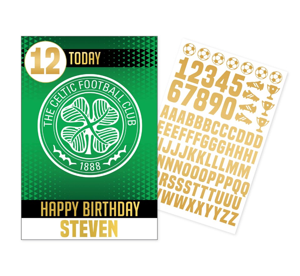 image 1 of Celtic FC Personalise Birthday Card With Sticker Sheet