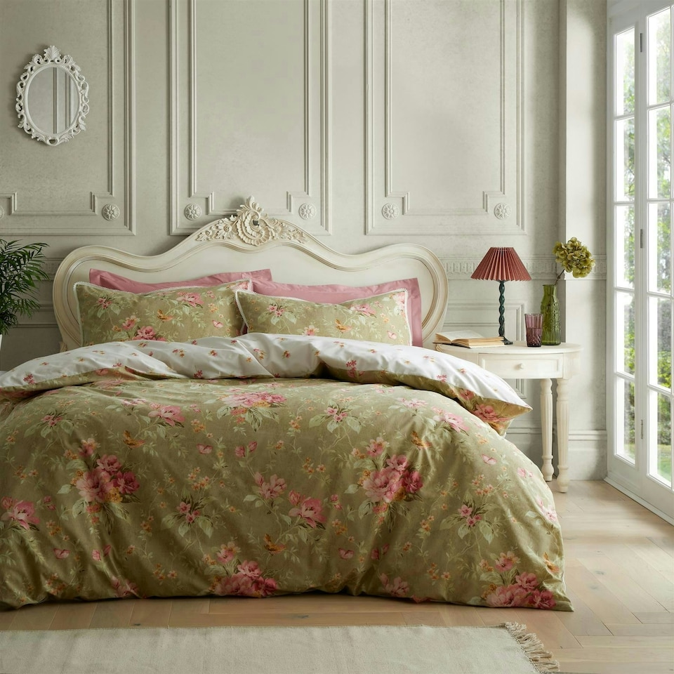 image 1 of Bridgerton Penelope Floral Green Duvet Cover Set Green | Super King