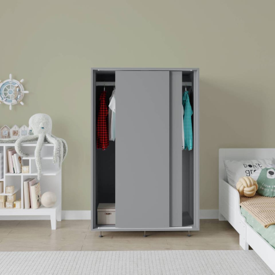 image 1 of URBNLIVING 2 Sliding Door Wardrobe 120cm Freestanding Unit | Multi | Grey Carcass + Grey Doors | 1