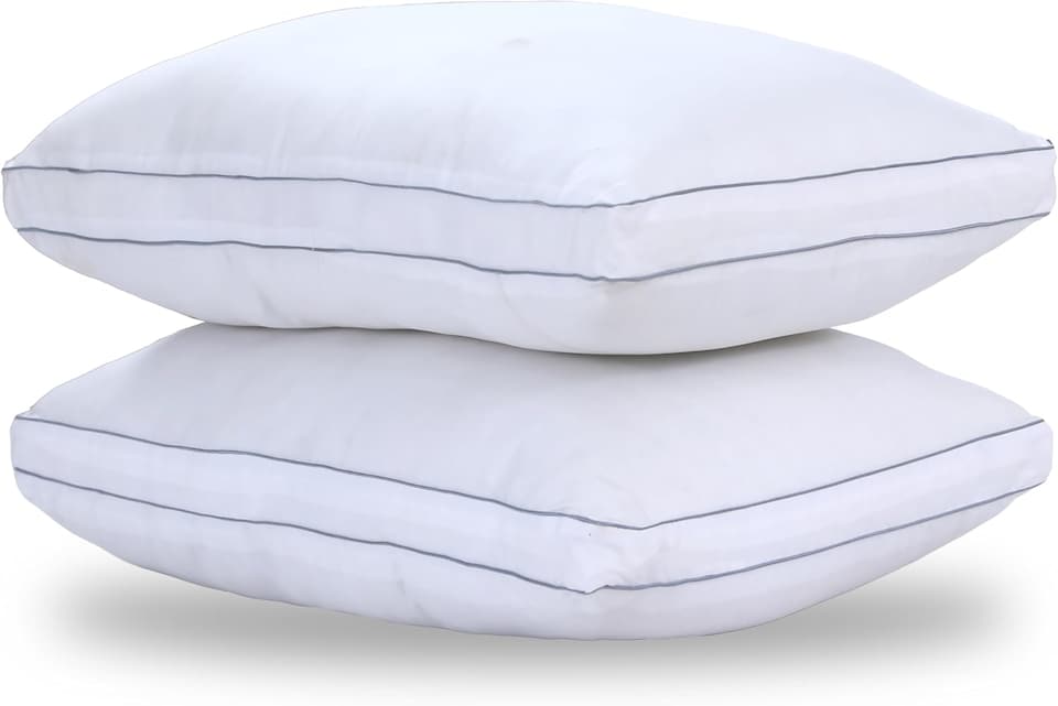 image 1 of 100% Egyptian Cotton Bed Pillow Extra Filling for The Best Sleep Hypoallergenic Dust Mite Resistant Hotel Pillows - Pack of 2