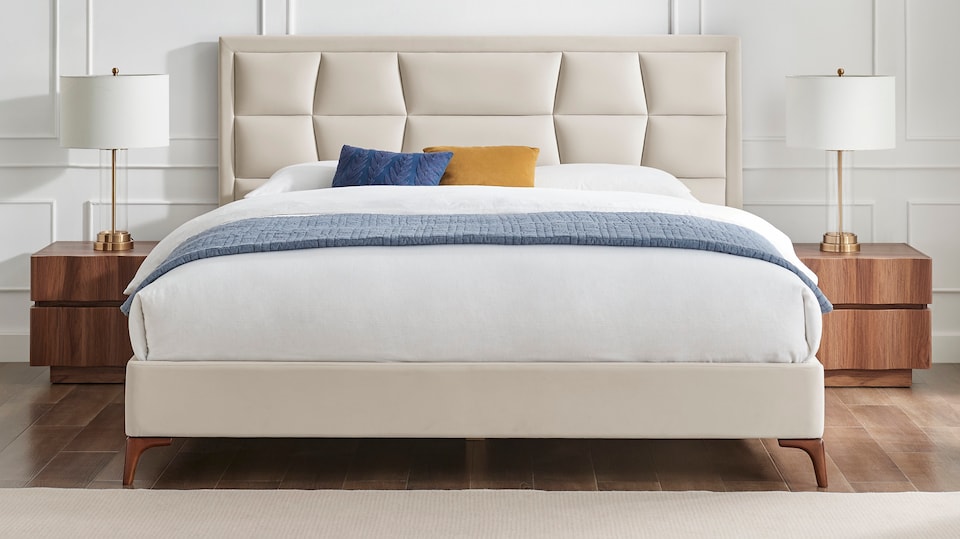 image 1 of 6ft Super King Natural,Tall Headend Headboard Soft Velvet Fabric Upholstered Bed Frame | Clear | Natural | Super King