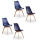 image 4 of 5PCs Dining Set - a Black Round Dining Table & Set of 4 White Lorenzo Tulip chairs with Padded Seat | Blue
