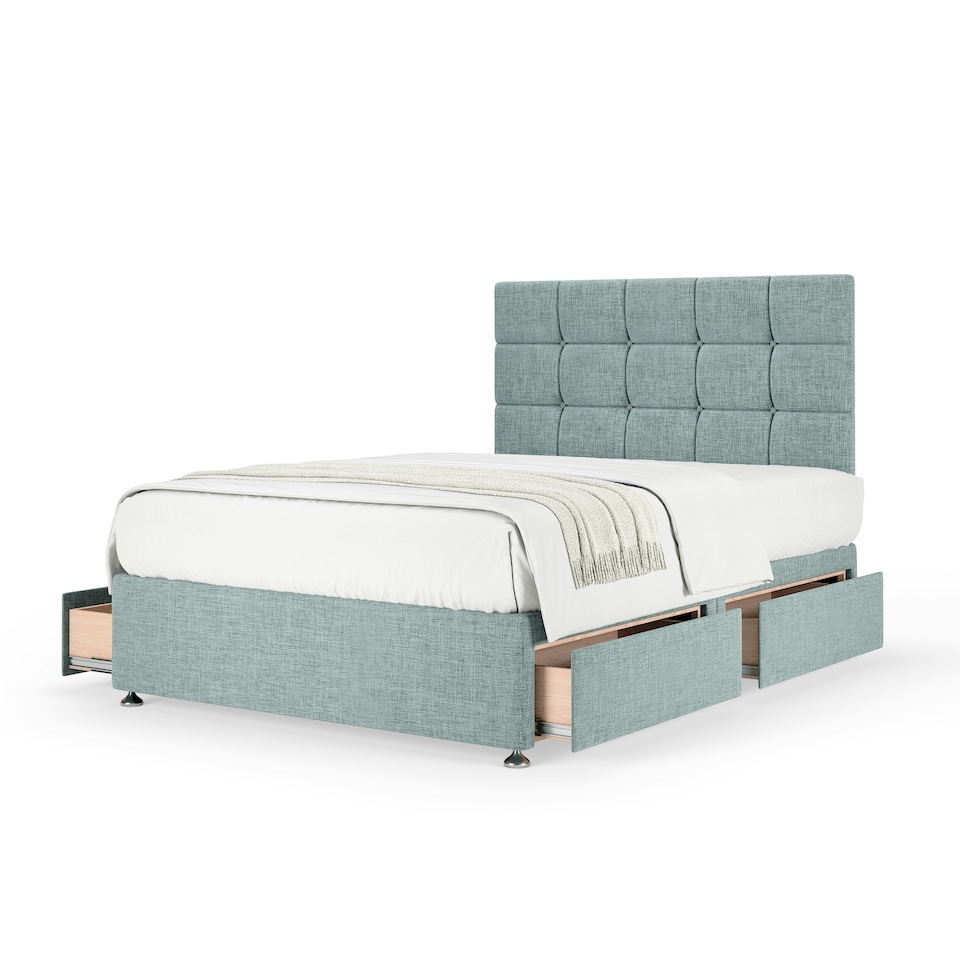 image 1 of Ortho Classic Orthopaedic Duckegg Linen 4 Drawer Divan Set And Pearl Headboard Super King