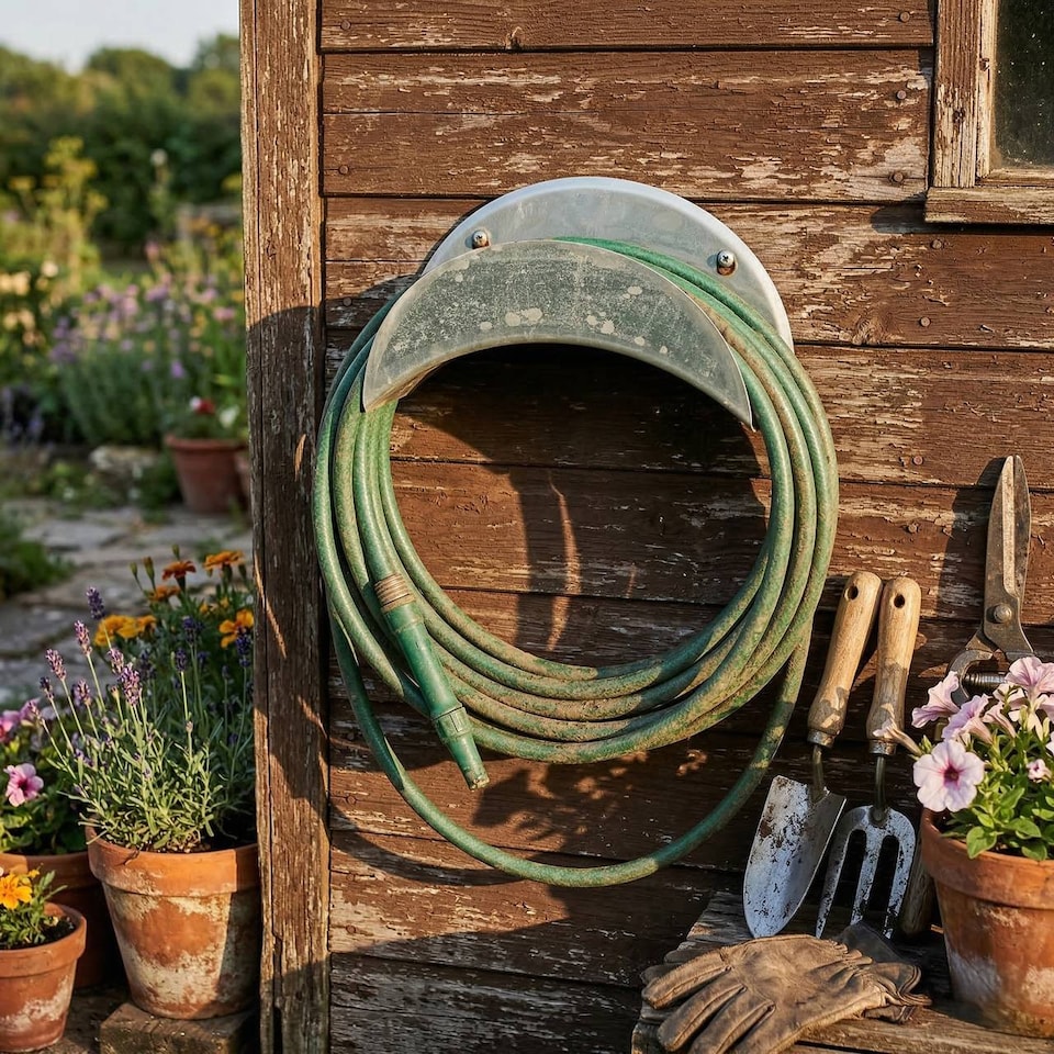 image 1 of URBNLIVING Heavy Duty Wall Mounted Garden Hose Hanger Metal Storage Holder 28cm | Silver | Silver | 1