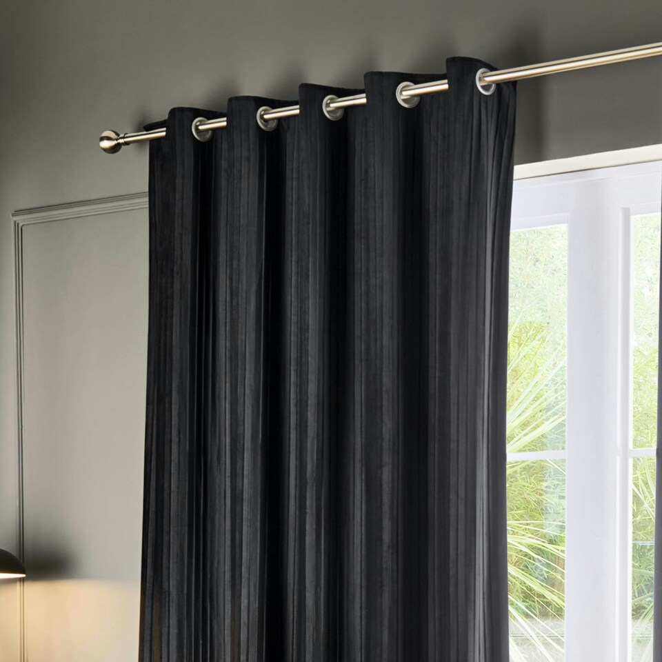 image 1 of Paoletti Corinthian Velvet Room Darkening Black Eyelet Curtains (W)168cm x 183 cm | Multi