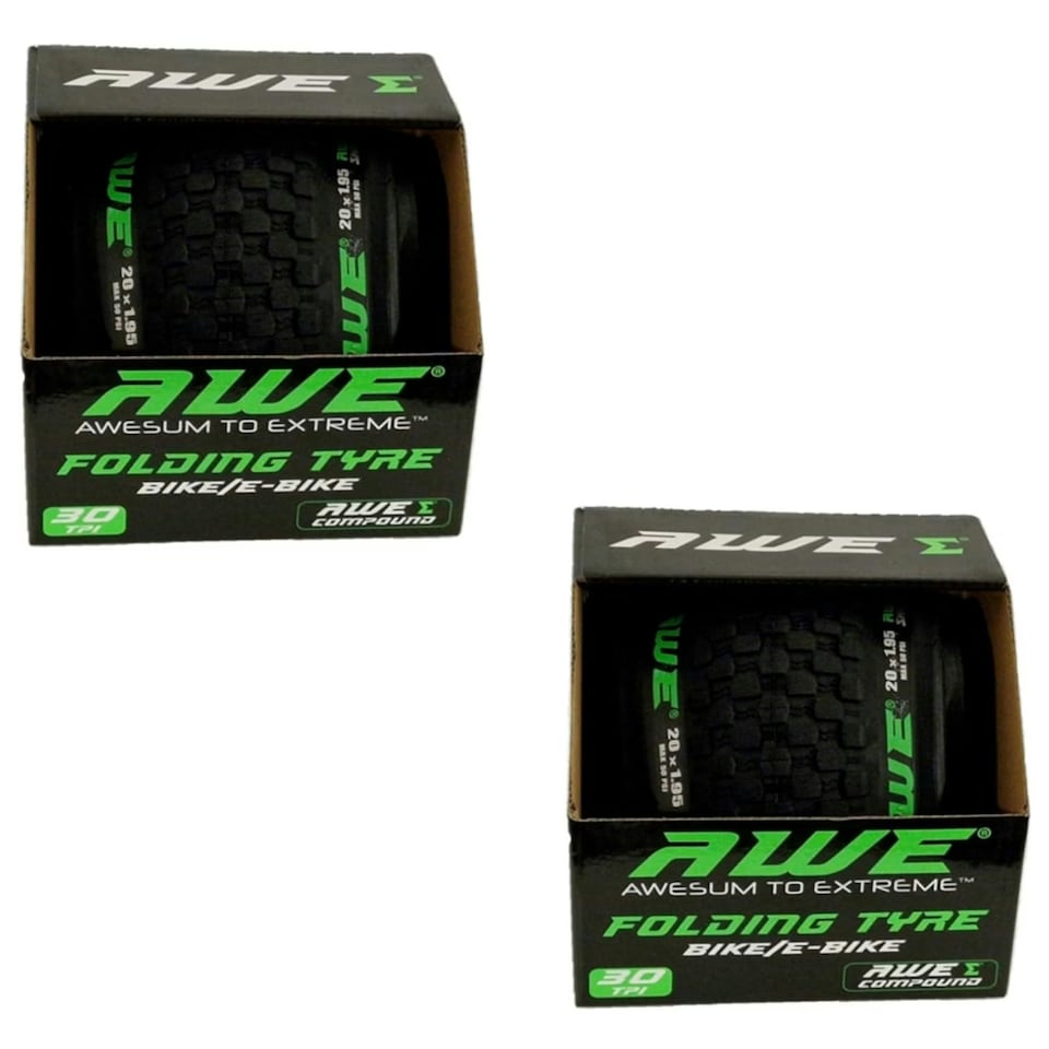 image 1 of 2 x AWEShield Folding Tyres 20" x 1.95 + 2 x AWE Inner Tubes 20" x 1.75-2.125 SV