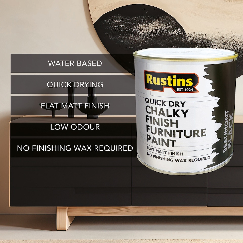 image 1 of Rustins Quick Dry Chalky Finish Furniture Paint Beaumont Black 500ml
