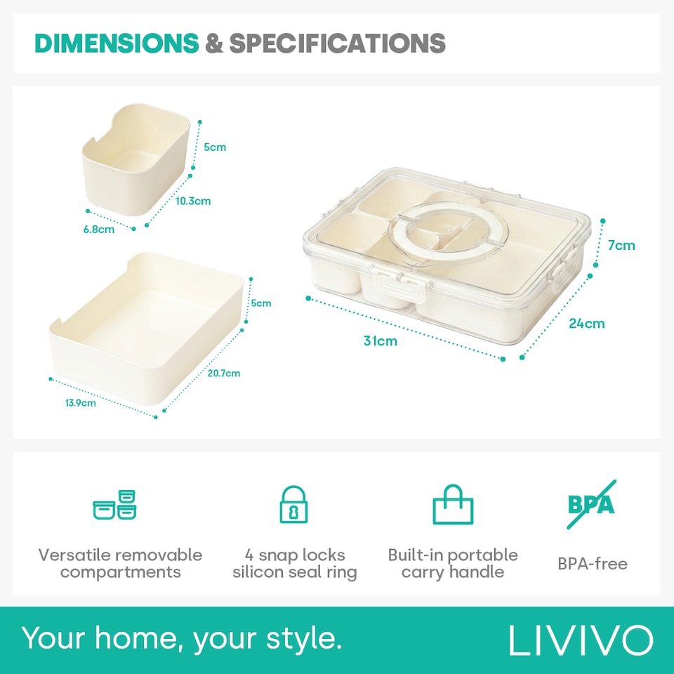 image 1 of Snack Box with 5 Removable Trays Snap Lock Airtight Lid