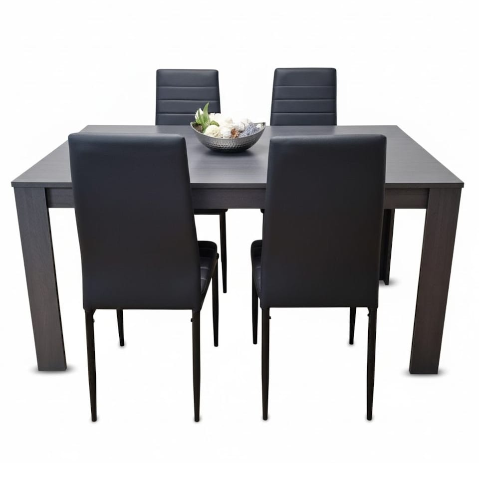 image 1 of Dining Table and 4 Chairs Black Dark Grey Faux Leather Chairs Wood Dining Set Furniture