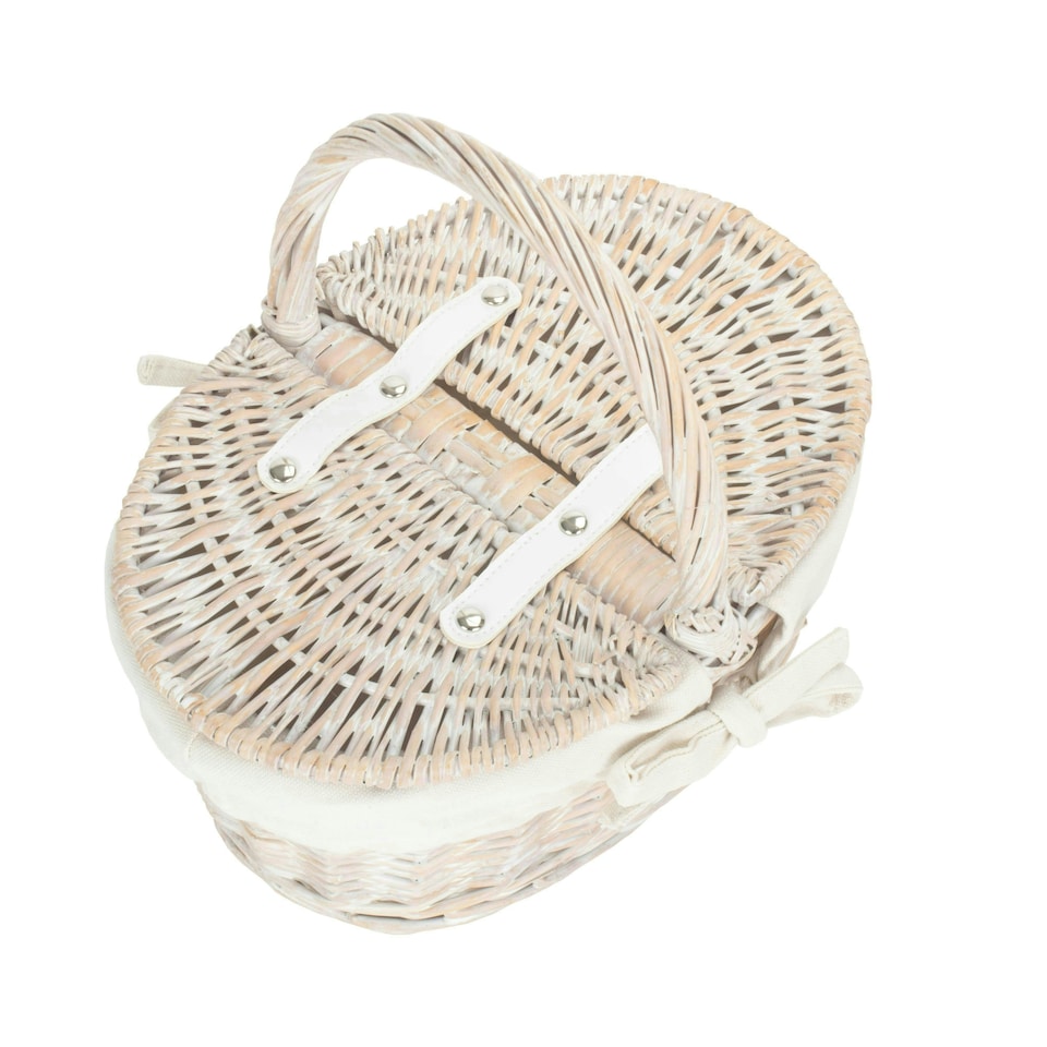 image 1 of White Wash Lidded Basket with Lining White | White | One Size