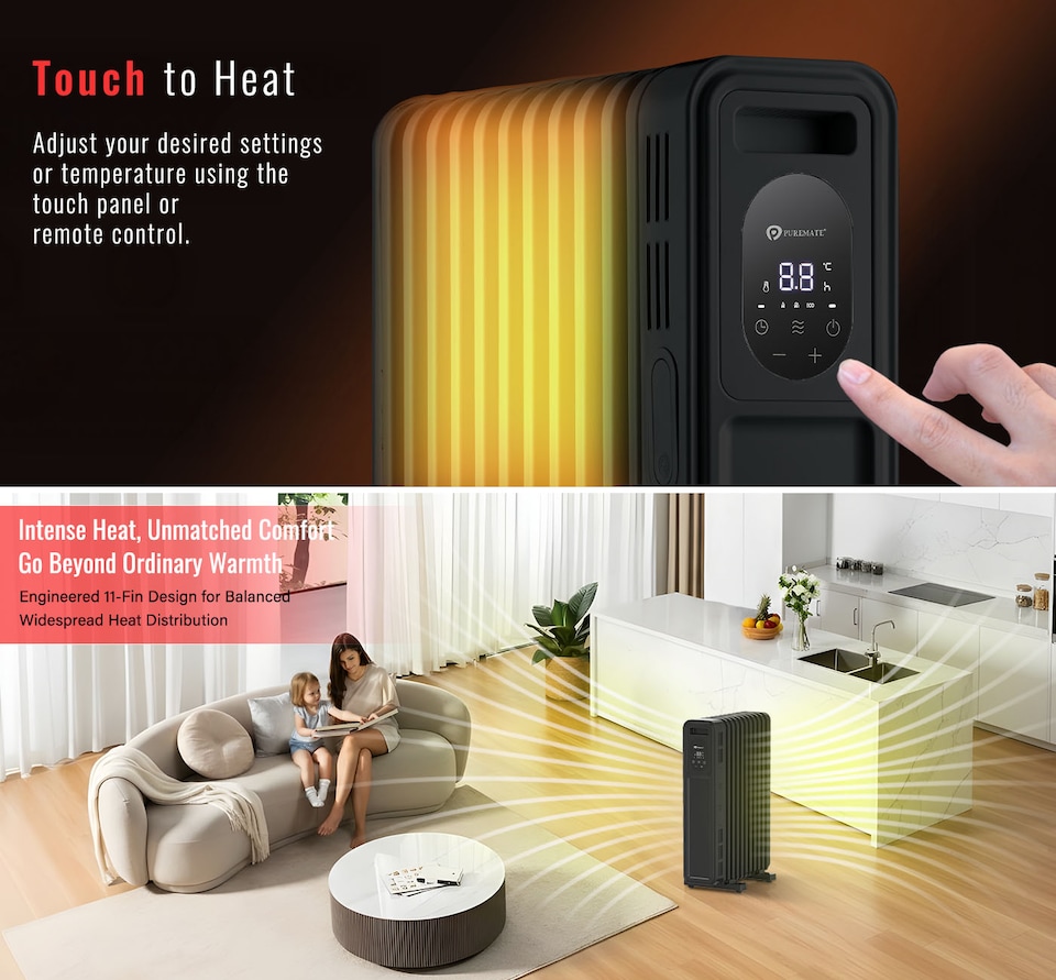 image 1 of 2300W Oil Filled Radiator with Remote Control Black