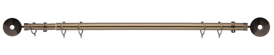 image 1 of Lister Cartwright 28mm Antique Brass Extendable Metal Curtain Pole Set Rings with Horologue Finial (120 - 120 cm)