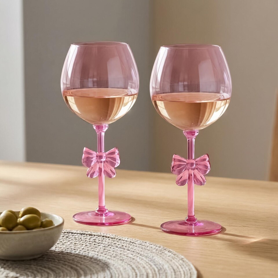 image 1 of OHS Set of 2 Bow Picnic Wine Glasses Plastic Reusable Champagne Flute