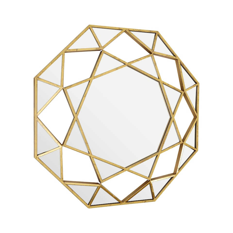 image 1 of Interiors By Premier Gold Octagonal Wall Mirror, Decorative Polygonal Design Statement Mirror, Modern Lattice Metal Frame Mirror Gold