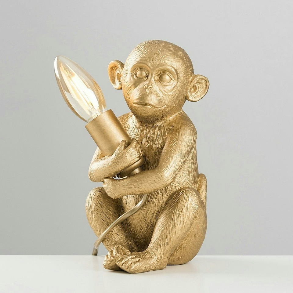 image 1 of ValueLights Pair Of Monkey Animal Quirky Modern Gold Painted Table Lamps