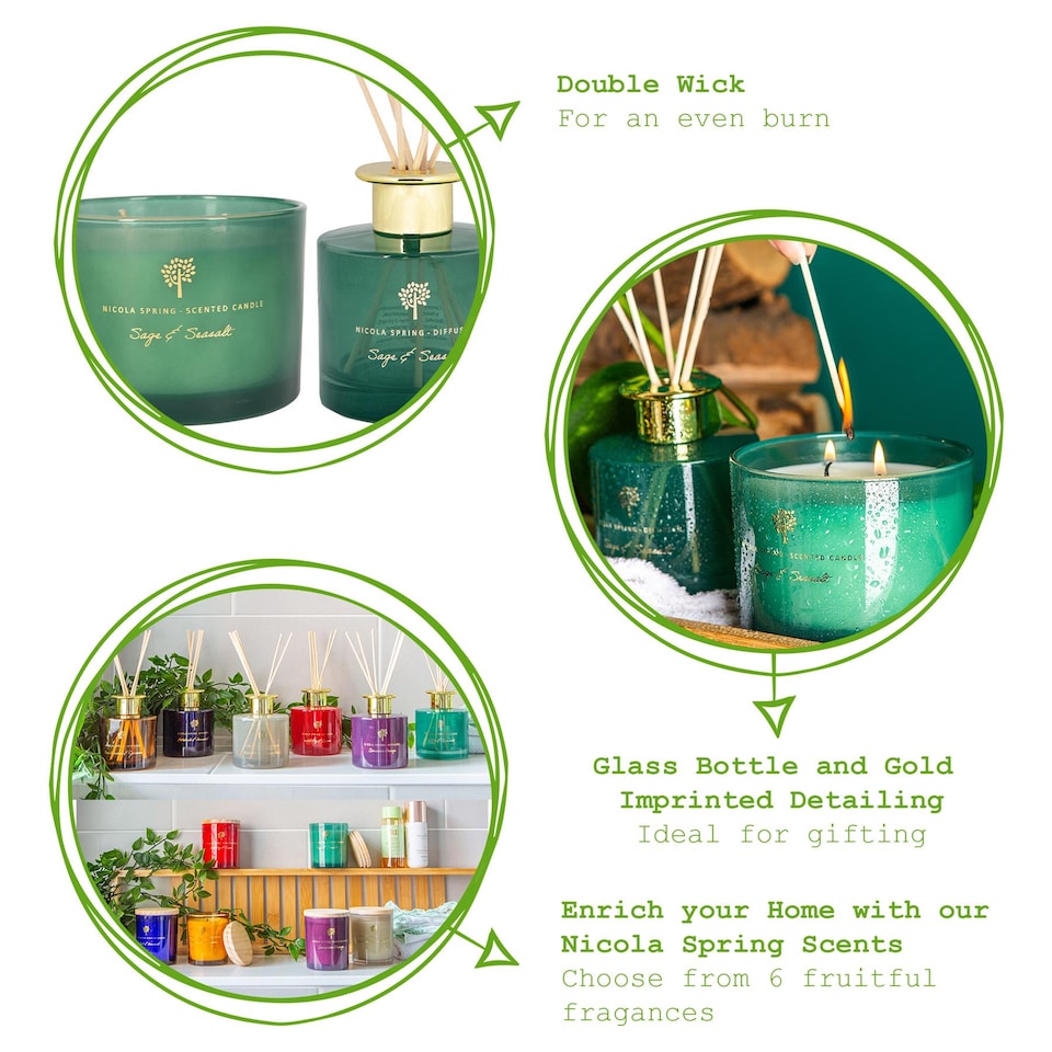 image 1 of Nicola Spring Scented Candle & Reed Diffuser Set - 350g - Sage & Seasalt | Green | Green