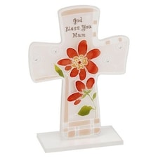 Mum sentiment glass cross 'God bless you mum'