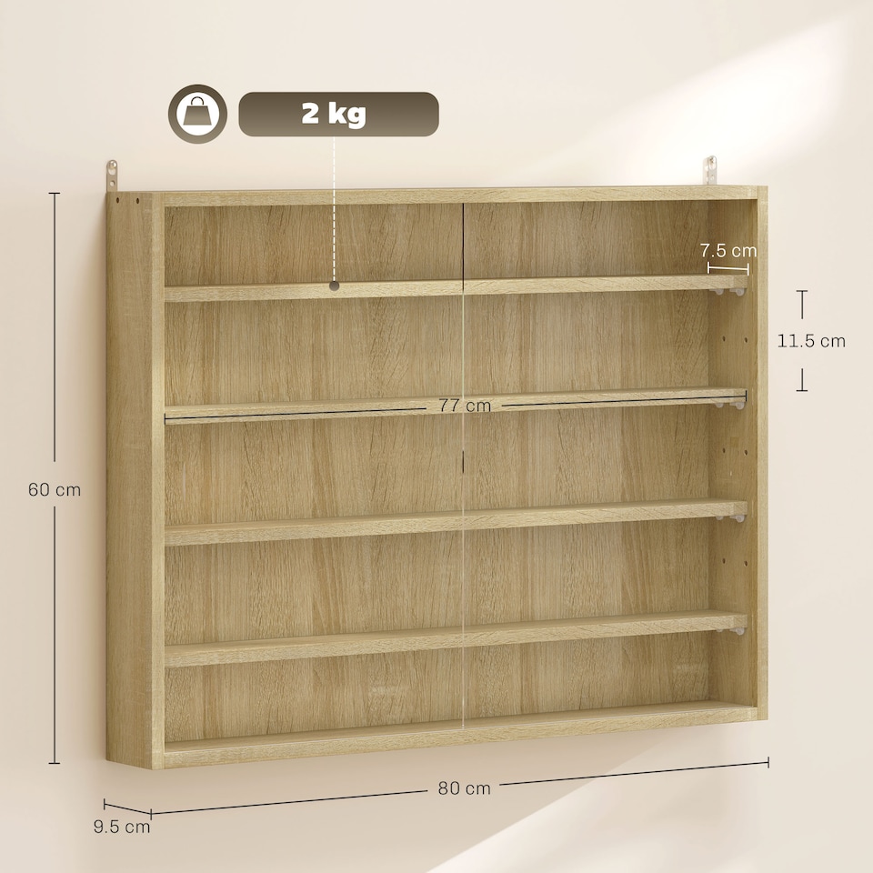 image 1 of HOMCOM 5-Tier Wall Display Shelf Unit Cabinet w/ Shelves Glass Doors Oak | White