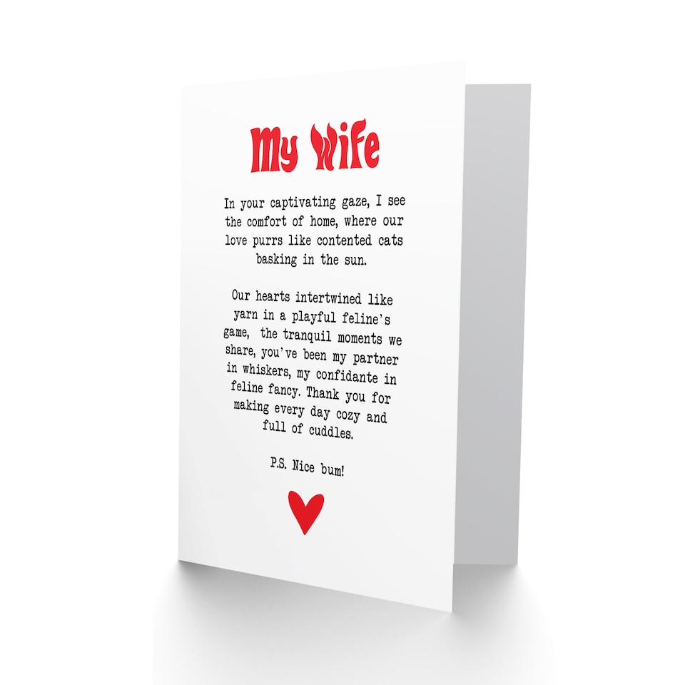 image 1 of Greeting Card Love Poem Cat Lover Wife Romantic Poetry Fun Anniversary