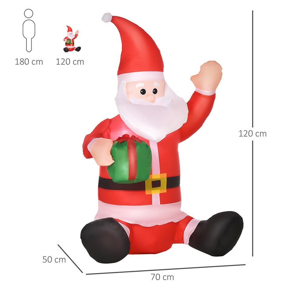 image 1 of HOMCOM 4ft Inflatable Christmas Santa Claus Gift with LED Xmas Decor Holiday Outdoor Yard Decoration