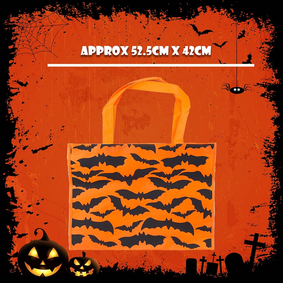 image 1 of vfm-estore Halloween Shopper Bag, Orange Bat - Trick or Treat Party Bag