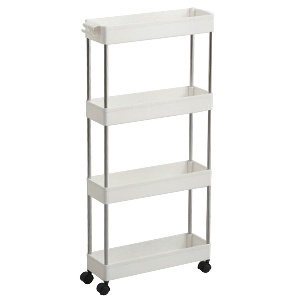 image 1 of Living and Home Plastic Storage Trolley Cart 4-Tier Rack - White