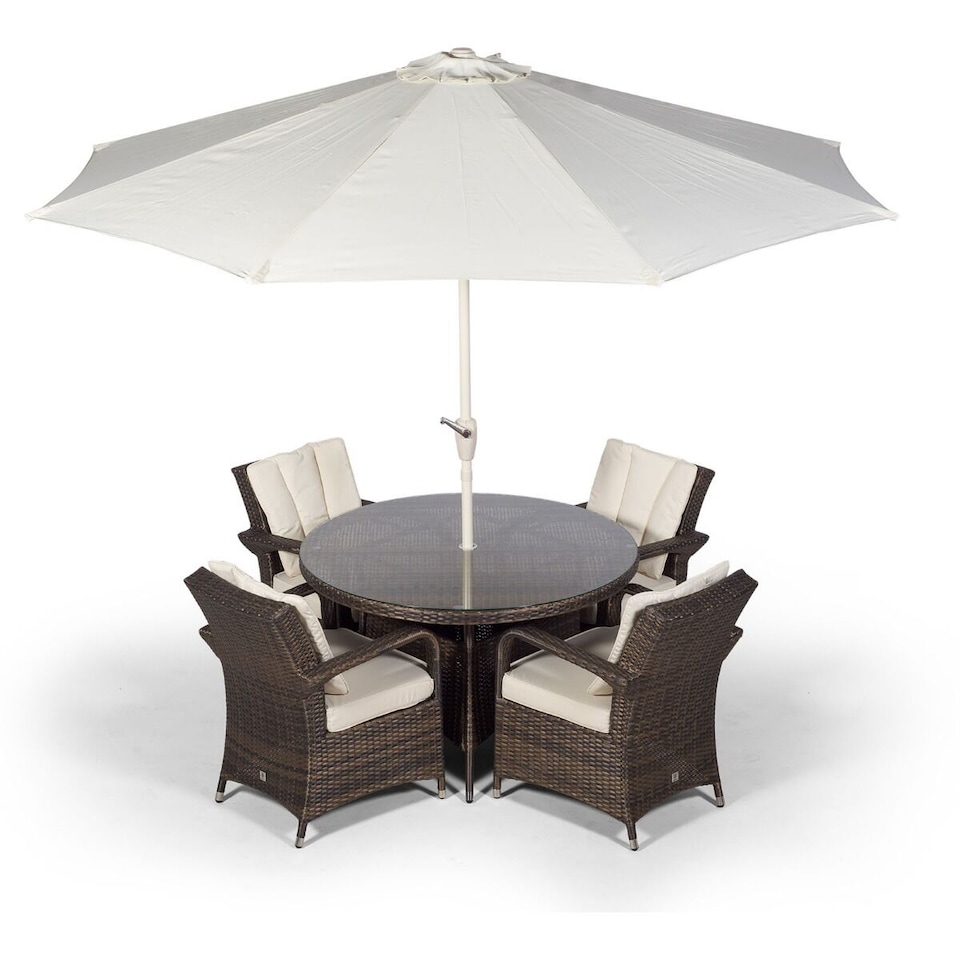 image 1 of Arizona Round 4 Seater Rattan Patio Dining Set | Brown | Brown