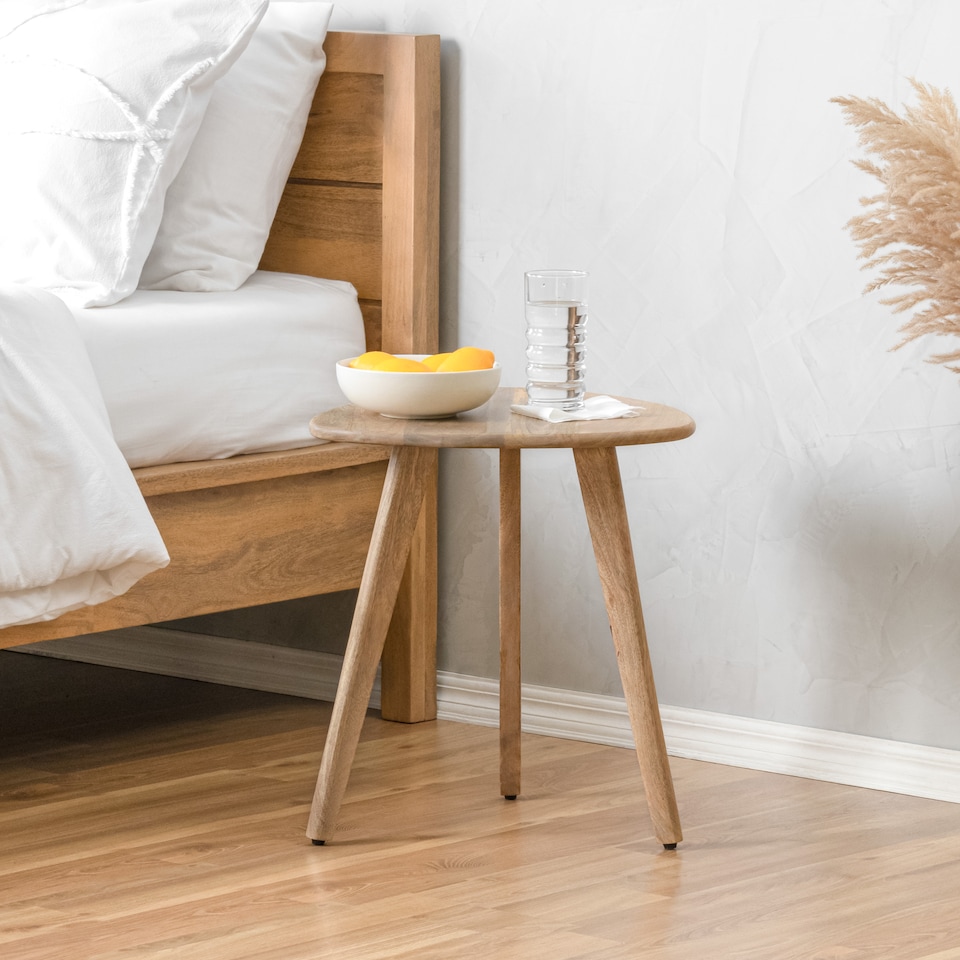 image 1 of MH London Armstrong Triangle Side Table Solid Mango Wood End Table