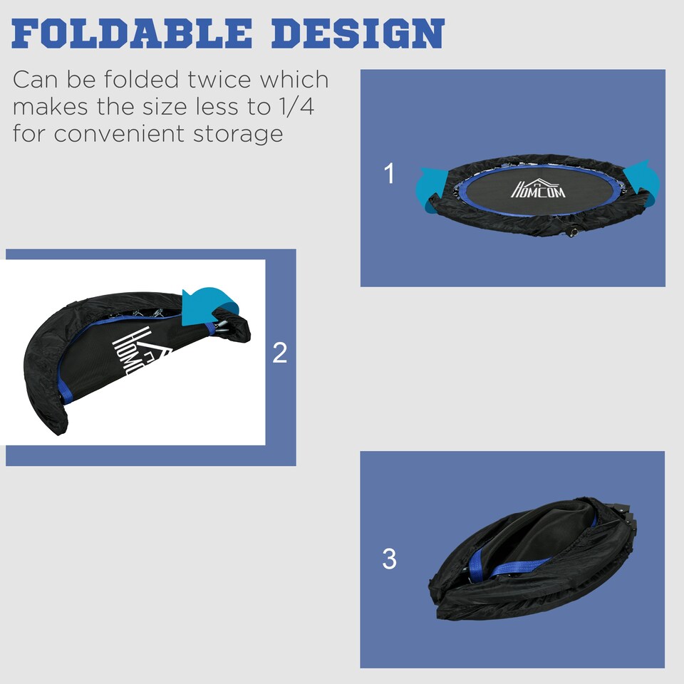 image 1 of HOMCOM Foldable Mini Fitness Trampoline w Foam Handle, Blue