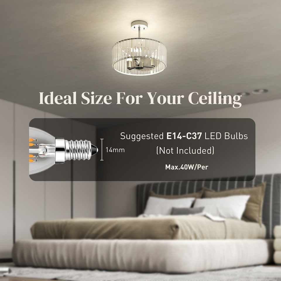 image 1 of HOMCOM Crystal Ceiling Light Fixture, Semi Flush Mount Modern Crystal Chandelier Ceiling Light for Living Room, Bedroom, Hallway, Dining Room, E14 Base 3Lights, Bulbs Not Included, Silver Tone | Silver | 1