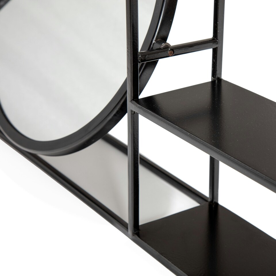 image 1 of Fine Decor FA3722W Edwin Shelving and Organiser Mirror, Black Black